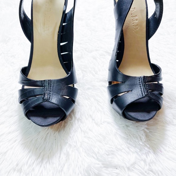 LAMB Black Leather Strap Slingback Heel Peep Toe SZ6 - Picture 7 of 8